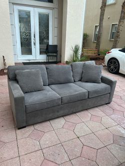 Gray Fabric 3-Seat Sofa with Throw Pillows