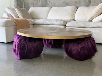 Designer Coffee Table - Handmade - Purple Faux Fur - 36"