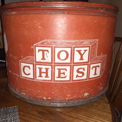 Antique Scotty Dog Round Metal Top Toy Chest