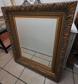 Large Vintage Ornate Gold Baroque Beveled Wall Mirror