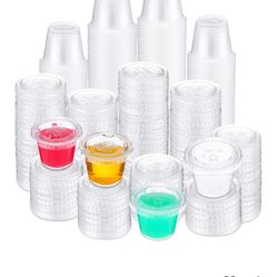 Macarrie 2000 Pieces 1 oz Containers with Lids 1 oz Portion Condiment Cups Disposable Souffle Cups Sauce 