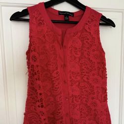 Red Lace Tie Front Sleeveless Top S