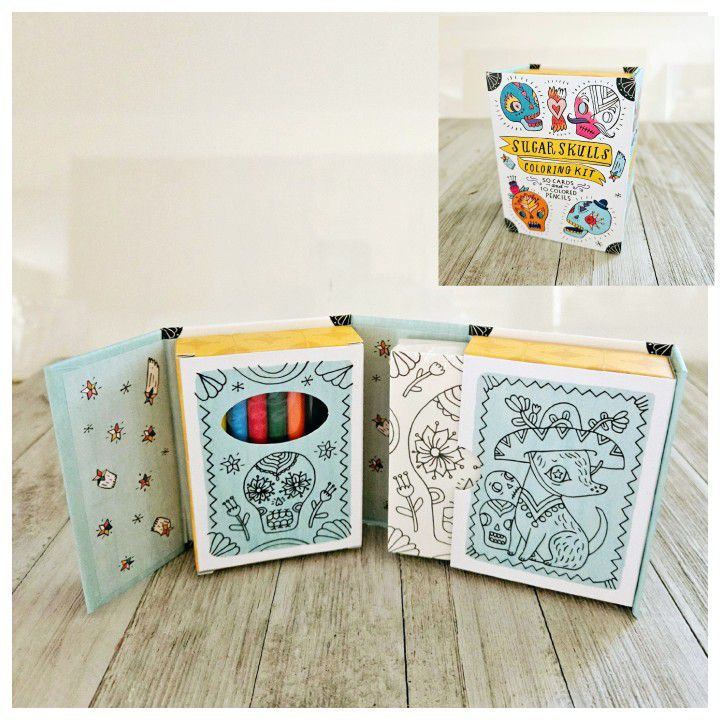 Sugar Skulls Coloring Kit 50 Cards and 10 Colored Pencils by Running Press Miniature Boxed Set. New! 

Makes a great holiday Christmas gift or stockin