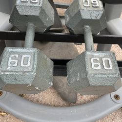 60lb Hex Iron Dumbbell Set Weights 