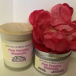 Handmade Pink Peonies and Magnolia scented candles bundle