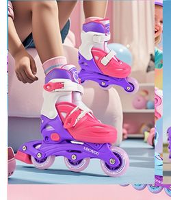 Kids Inline Roller Skates w/4 Size Adjustable Light up Wheels size Small *NEW*