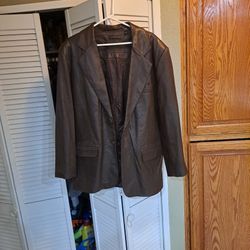 Roundtree and Yorke 100% lamb skin leather suit jacket Size L Rare Brown 