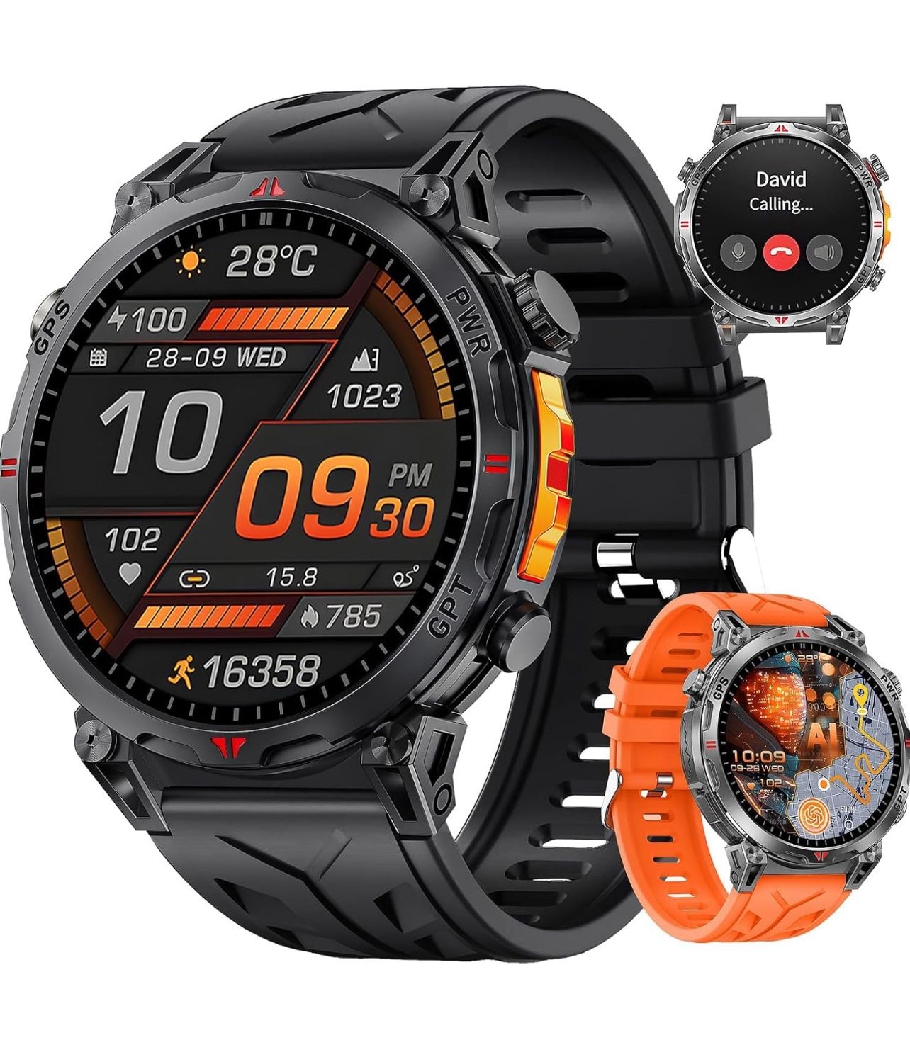 Brandnew Military Smart Watches for Men GPS, 1.56" AMOLED Screen Bluetooth Call, Smartwatch for Android Phones and iPhone, 100+ Sport Modes, 3ATM Wate