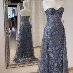 Beautiful Smokey Blue Couture Prom Dress !!!