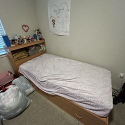 Twin Bed With Shelves And Drawers.  