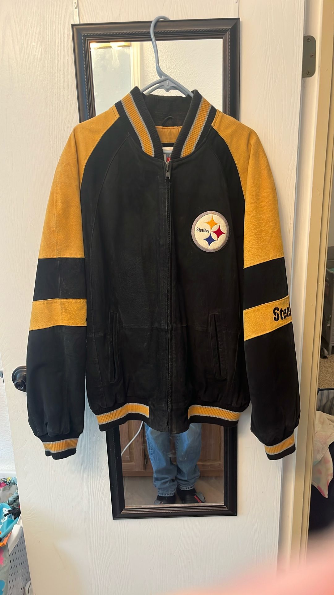 Vintage Leather Steelers Jacket Large