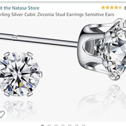 Sterling Silver Cubic Zirconia Stud Earrings Sensitive Ears