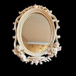 Florentine Angel Mirror: Vintage White Oval Gallery Wall Decor