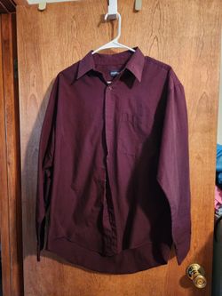 Men's Burgundy Long Sleeve Button-Down Shirt