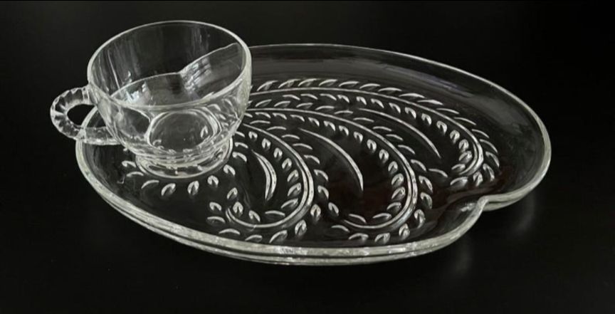 Vintage Federal Glass Homestead Snack Plate Sets – 48 Complete Sets + 4 Extra Cups (selling in small set quantities or individually)