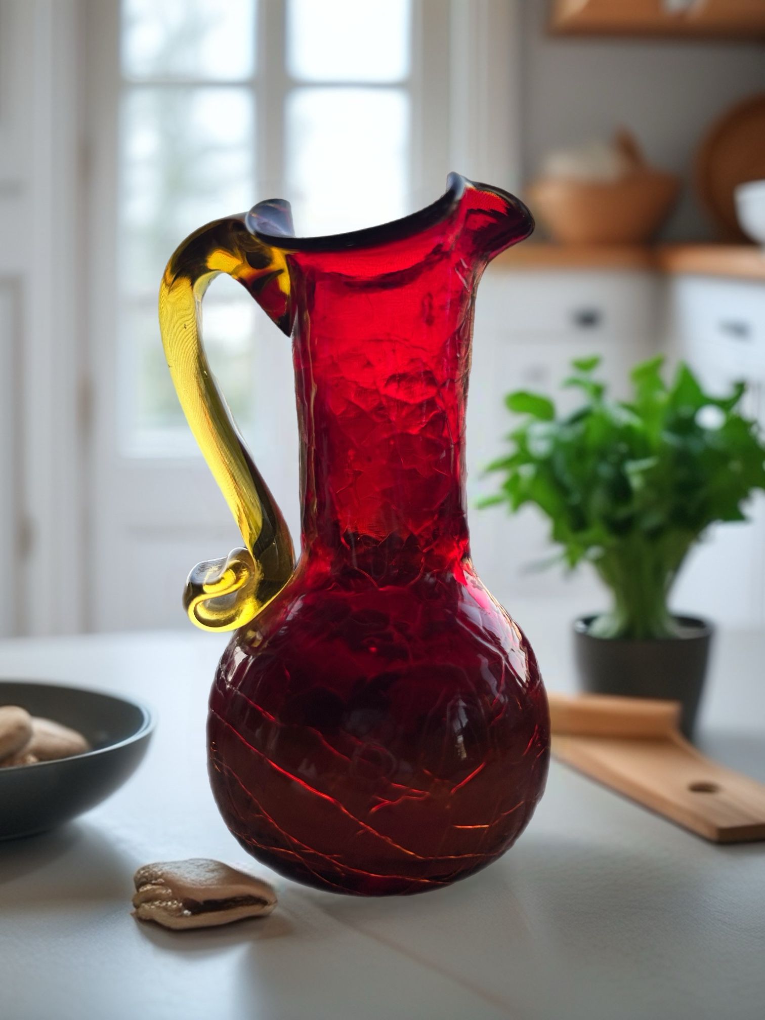 Vintage Red Glass Amberina Pitcher.
