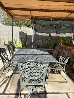 Mesa de Patio 7 Piezas Aluminio Fundido