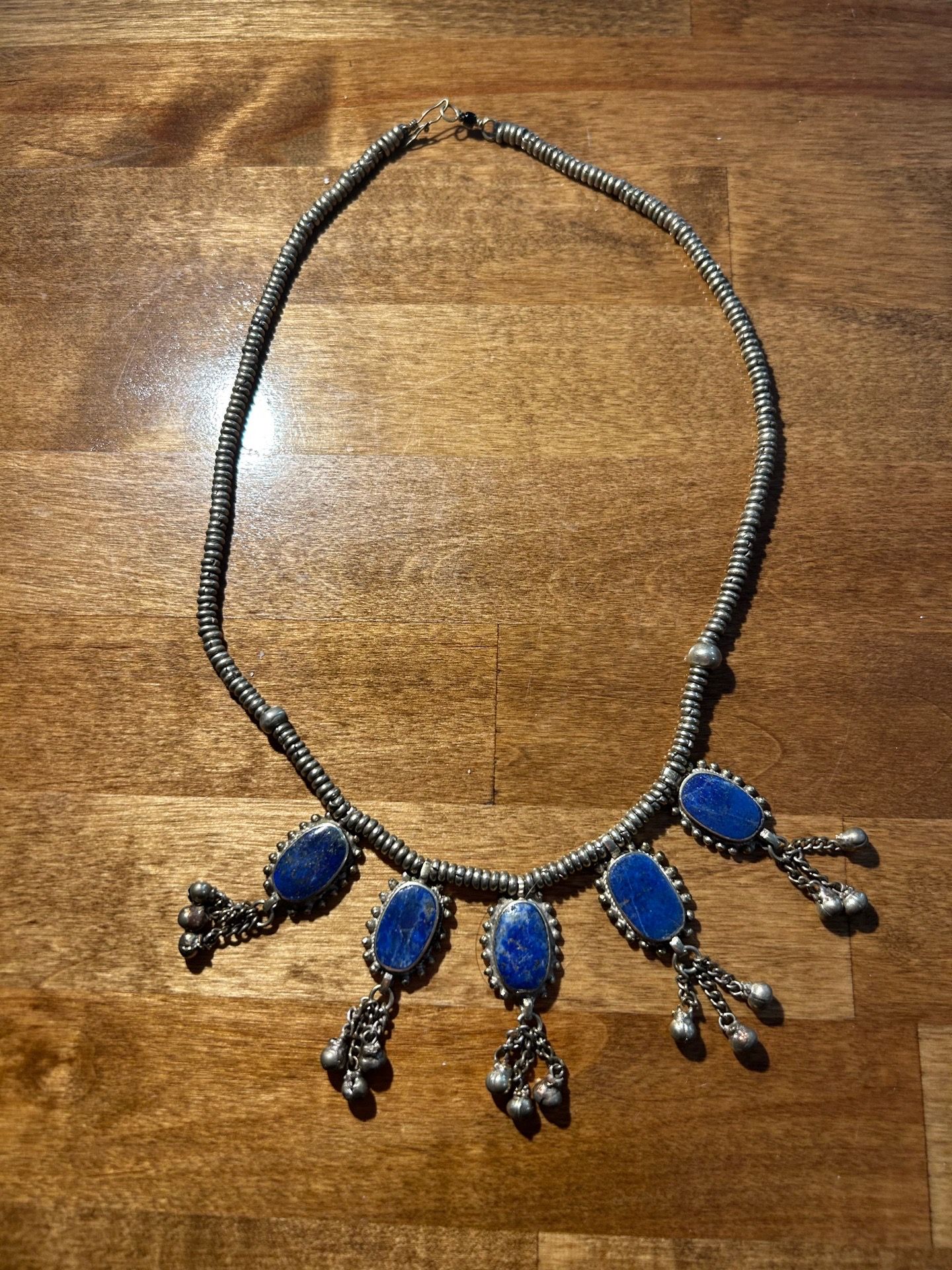 Vintage Tribal Silver toned Lapis Lazuli Necklace