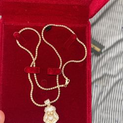 14k Chain Ice Solíd 22in 2.2mm/ 14k Jesus  Pendant Face Zc 