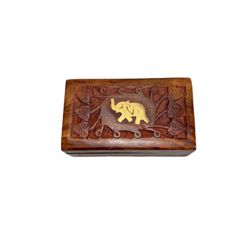Handcarved shisham/ North Indian rosewood box with brass elephant inlay.