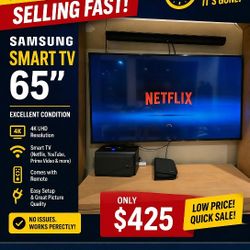 🔥 FOR SALE – 65” SAMSUNG  SMART TV 🔥
🚨 PRICED TO SELL FAST! 🚨