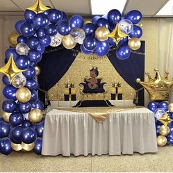30th 40th 50th Night Blue Party Decorations for Men Royal Blue and Gold Balloons Garland Arch Kit for Graduation Anniversary with Happy Birthday Banne