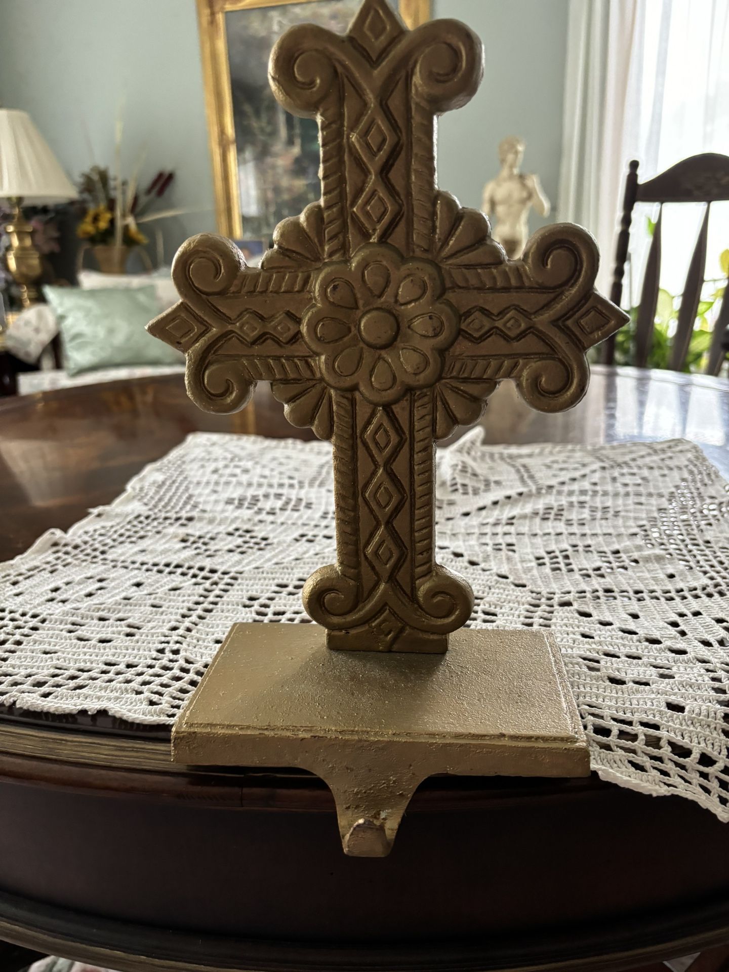 Vintage Cast Iron Cross Shelf Hanger/stocking Holder