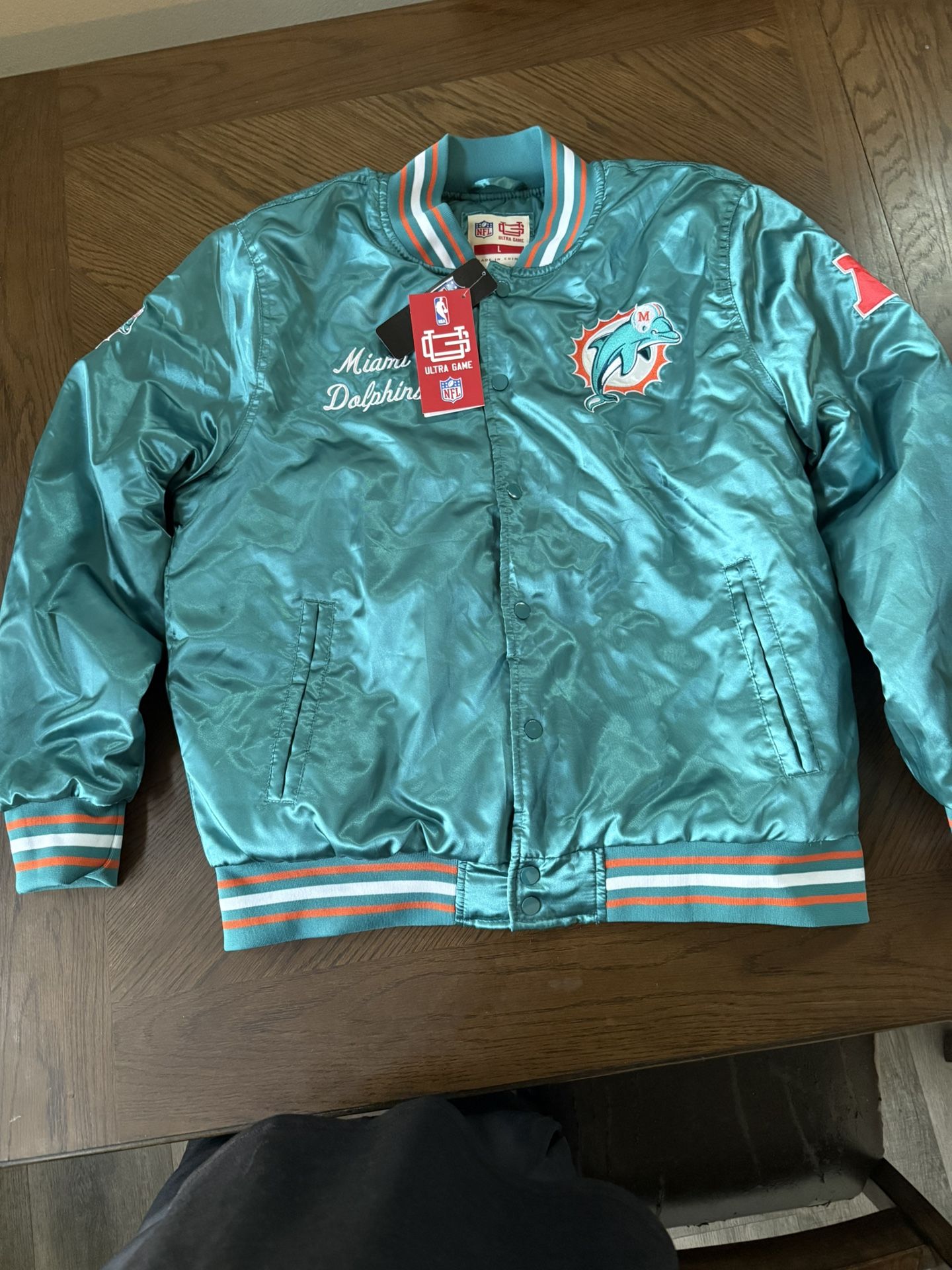 Ultra Game Dolphins Bomber Jacket Large