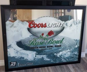 Coors Light 100th Rose Bowl Game Bar Mirror - Framed - January 1, 2014 - 100th Anniversary - Large Man Cave Mirror Sign