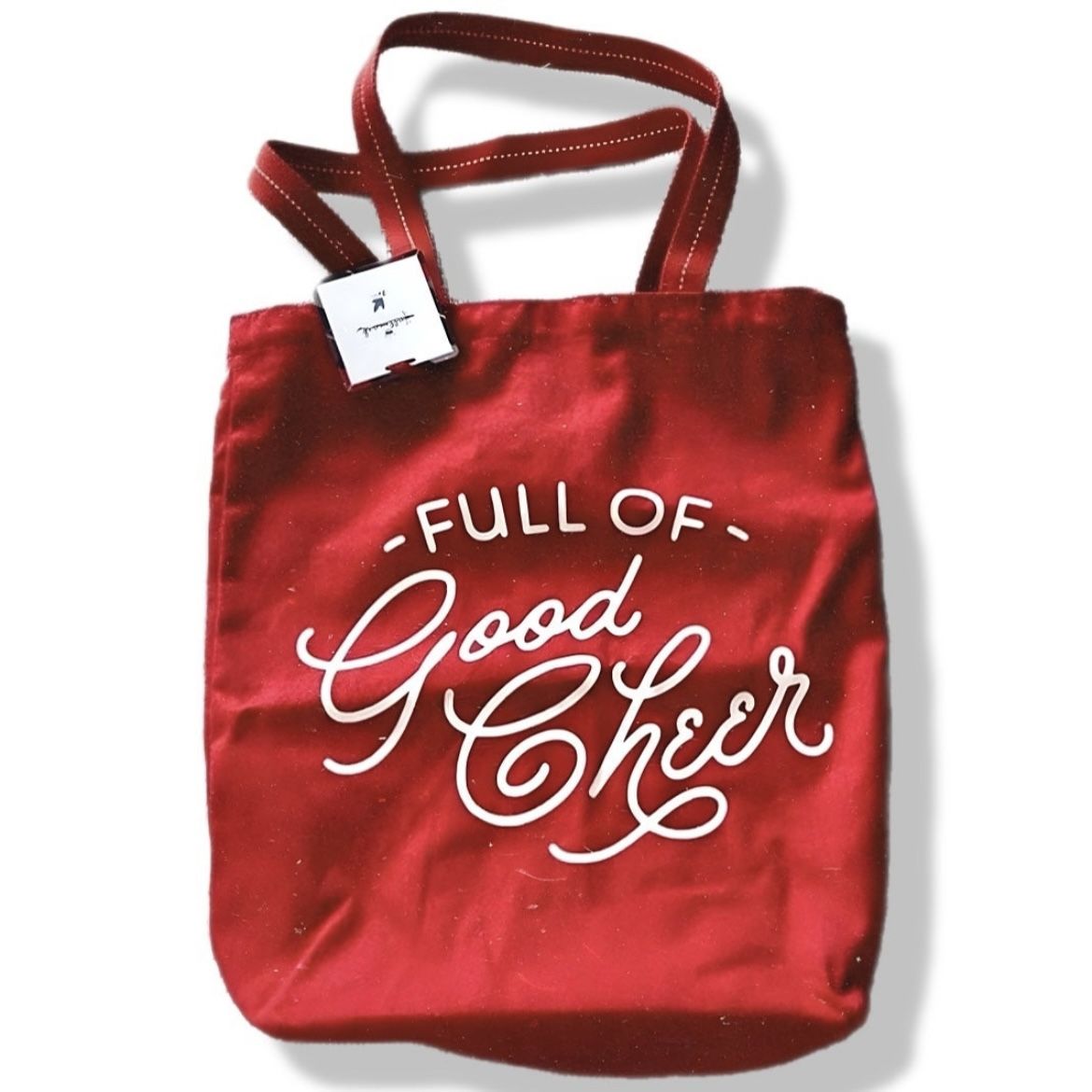 Nwt Hallmark Full of Good Cheer Red White Holiday Canvas Christmas Gift Tote Bag