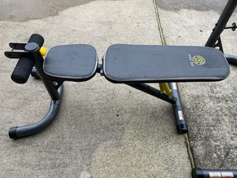 Weight bench with squat rack and bar