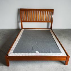 Like new solid maple queen bed frame $110; box spring $45, beautyrest mattress $35, nightstand $35