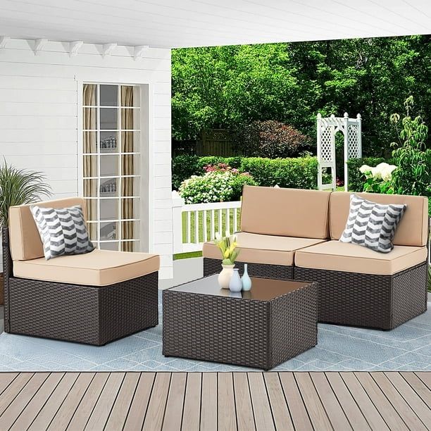4 Piece Outdoor Patio Furniture Set, Outdoor Sectional Conversation Furniture Chair with Coffee Table