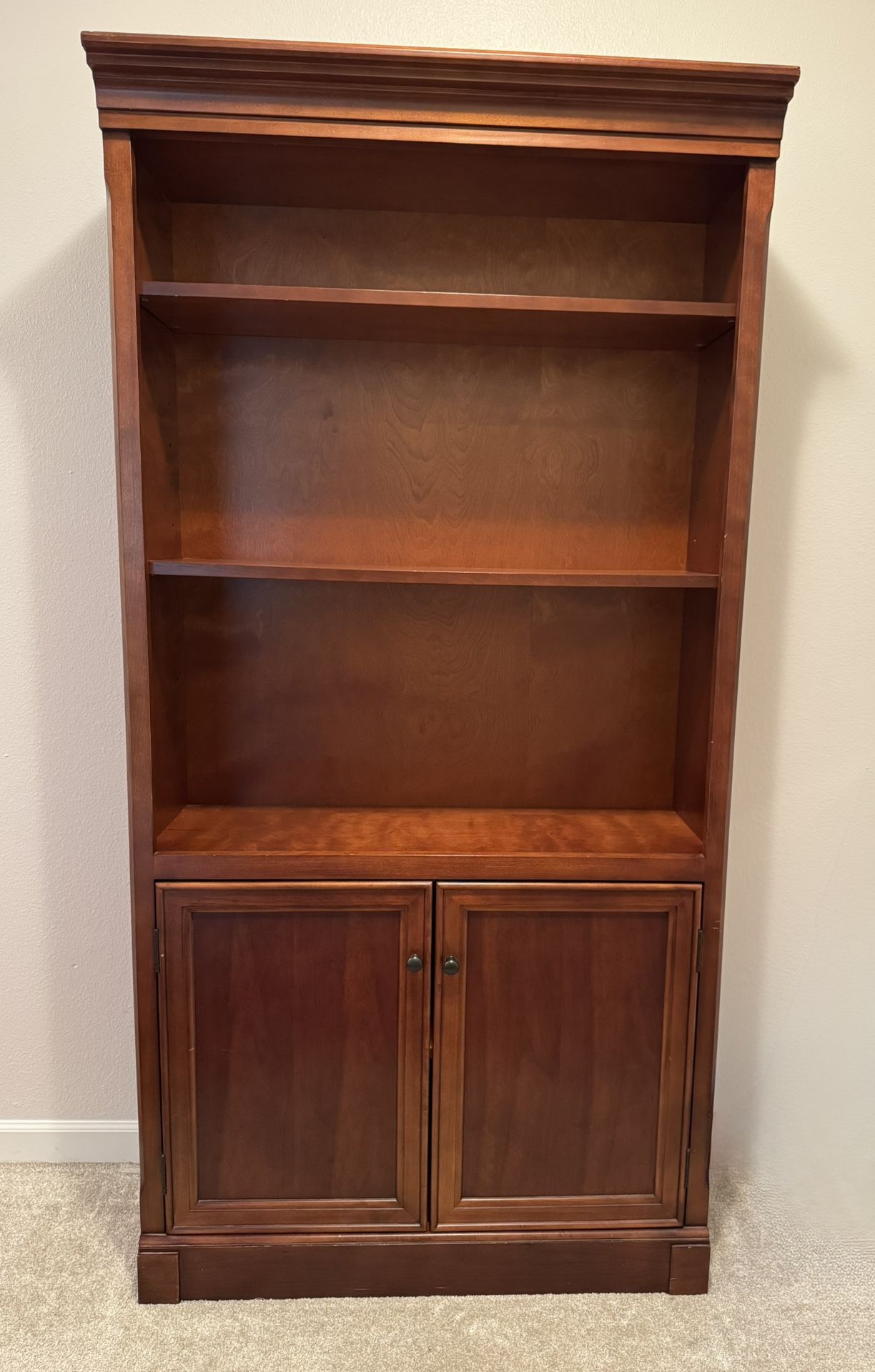 Solid Wood Bookcase w/ Lower Cabinet Storage