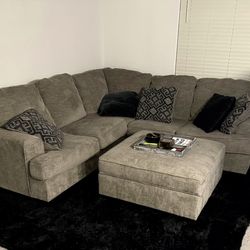 Modern Gray Sectional Sofa with Oversized Ottoman