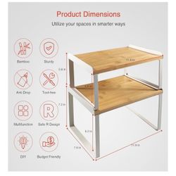 Kitchen Cabinet Organizer Set of 4, Desk Shelf Riser, Stackable Cabinet Pantry Cupboard Organizer, Kitchen Counter top Shelf, Storage Rack for Spices,