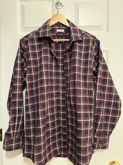 Jos A Bank Mens Medium Traditional Fit Plaid Button Down Shirt Red Navy Blue