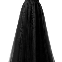 Black Lace Tulle Prom Dresses with Slit Long Ball Gown A-line Spaghetti Strap Formal Evening Wedding Party Gown