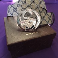 Gucci Beige Blue Monogram Belt + Red Guccissima Package 