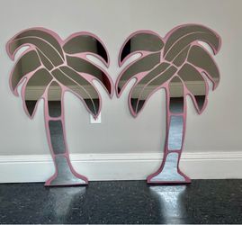 Pair Of Pink Vintage Palm Tree Wall Mirrors 39.5" Tall