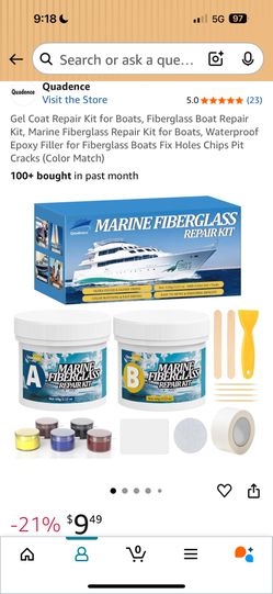 Gel Coat Repair Kit for Boats, Fiberglass Boat Repair Kit, Marine Fiberglass Repair Kit for Boats, Waterproof Epoxy Filler for Fiberglass Boats Fix Ho