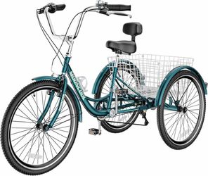 24” Dark Green Tricycle 7 Speed With Cargo Basket