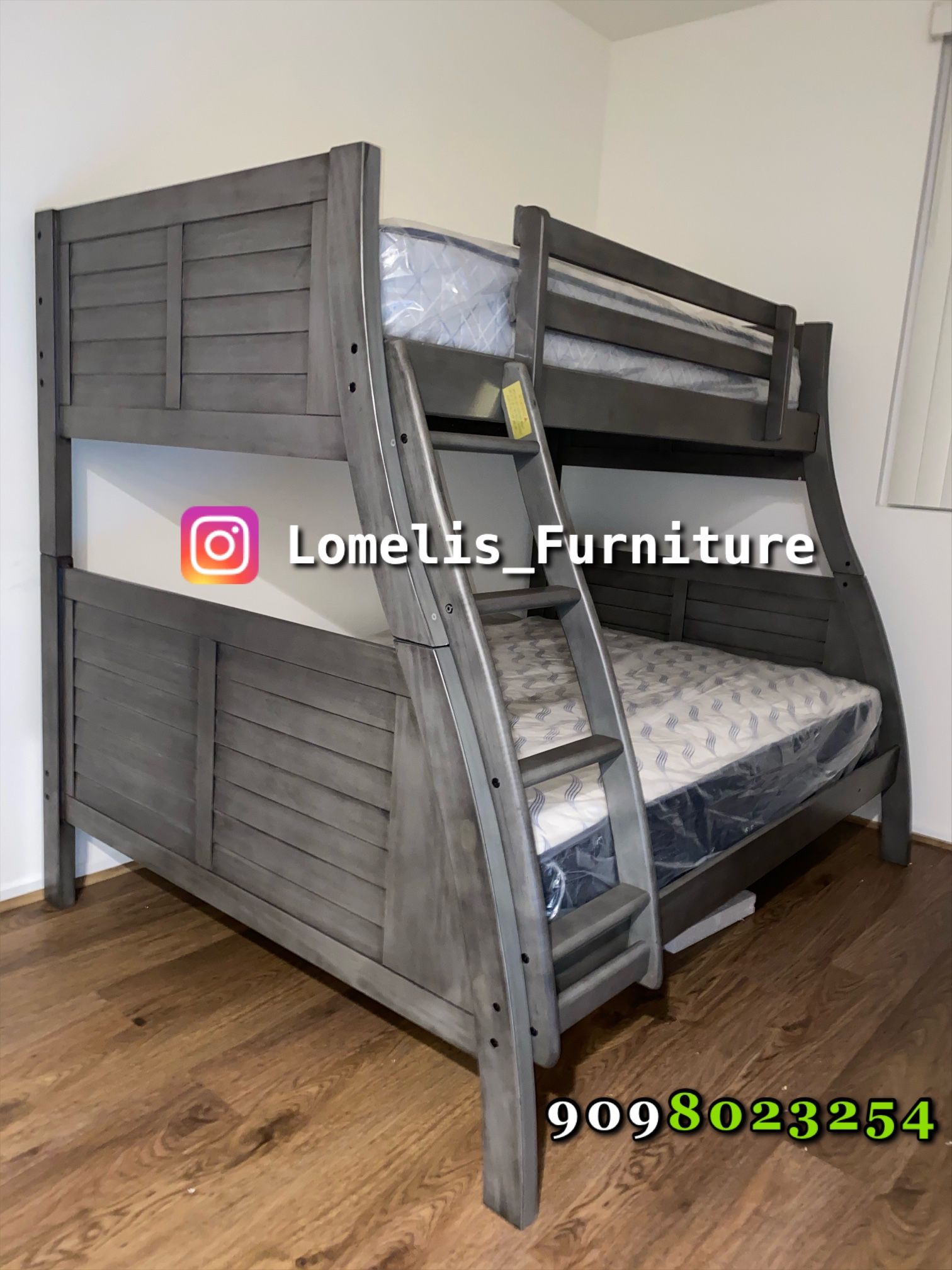 Twin/Full Antique Gray Hoover Collection Bunk bed w. Orthopedic Mattresses Included 