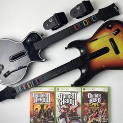 Xbox 360 Guitar Hero 3 Legends of Rock Dual Guitar Bundle w/ 3 Games GH3 GH2 Lot