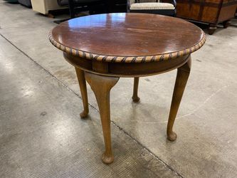 Vintage Round Wooden Accent Table with Carved Wood Details