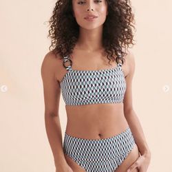 NEW - Women'S  Anne Cole 2 piece swimsuit L Ring Strap Bandeau Bikini Top & Convertible Shirred Hi-lo Bottoms Set