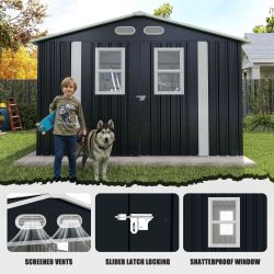Outdoor Storage Shed, 8x8 protective film, four daylight Windows Lockable Doors,A practical and thoughtful gift,two colors can be freely selected dark