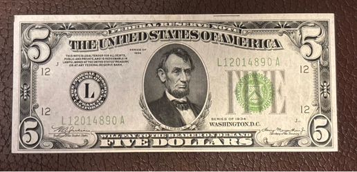 $5 1934. Vintage banknote USA