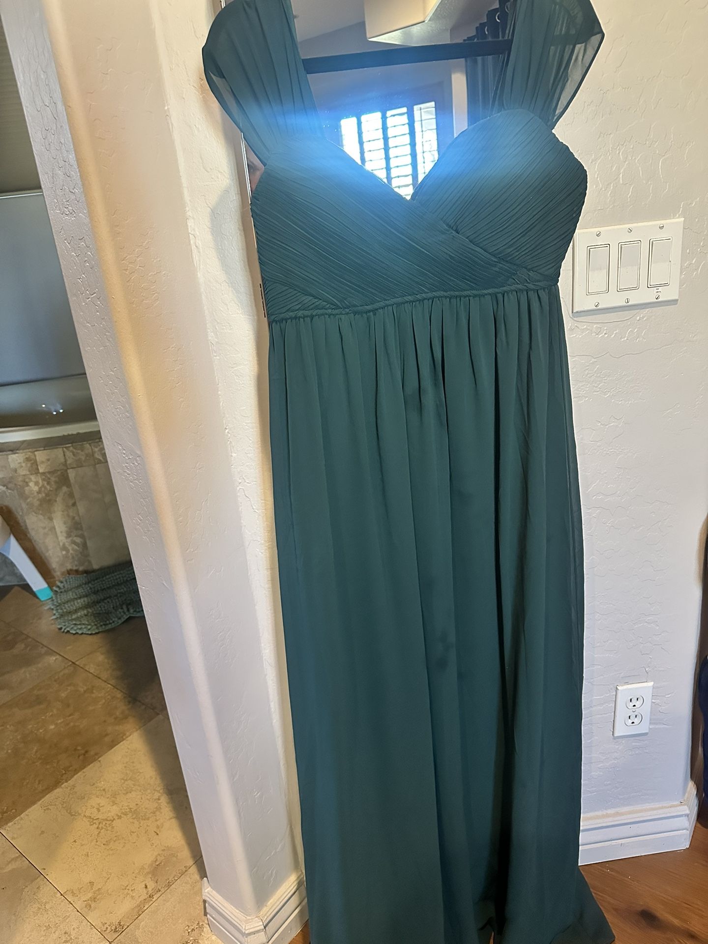 PinkBlush Forest Green Off Shoulder Chiffon Maxi Maternity Dress