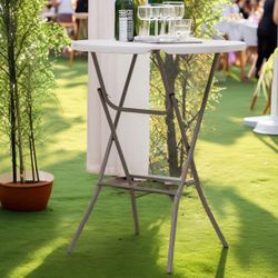 32" 2.6-Foot Round 43" Bar Height White Granite Folding Table Portable Commercial Banquet Card Plastic Dining for Weddy Party Event Kitchen Outdoor 